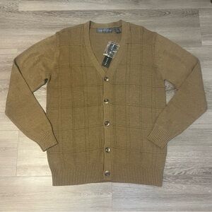NWT Oscar de la Renta V-neck Full Button Knit Grandpa Cardigan Sweater Brown Med